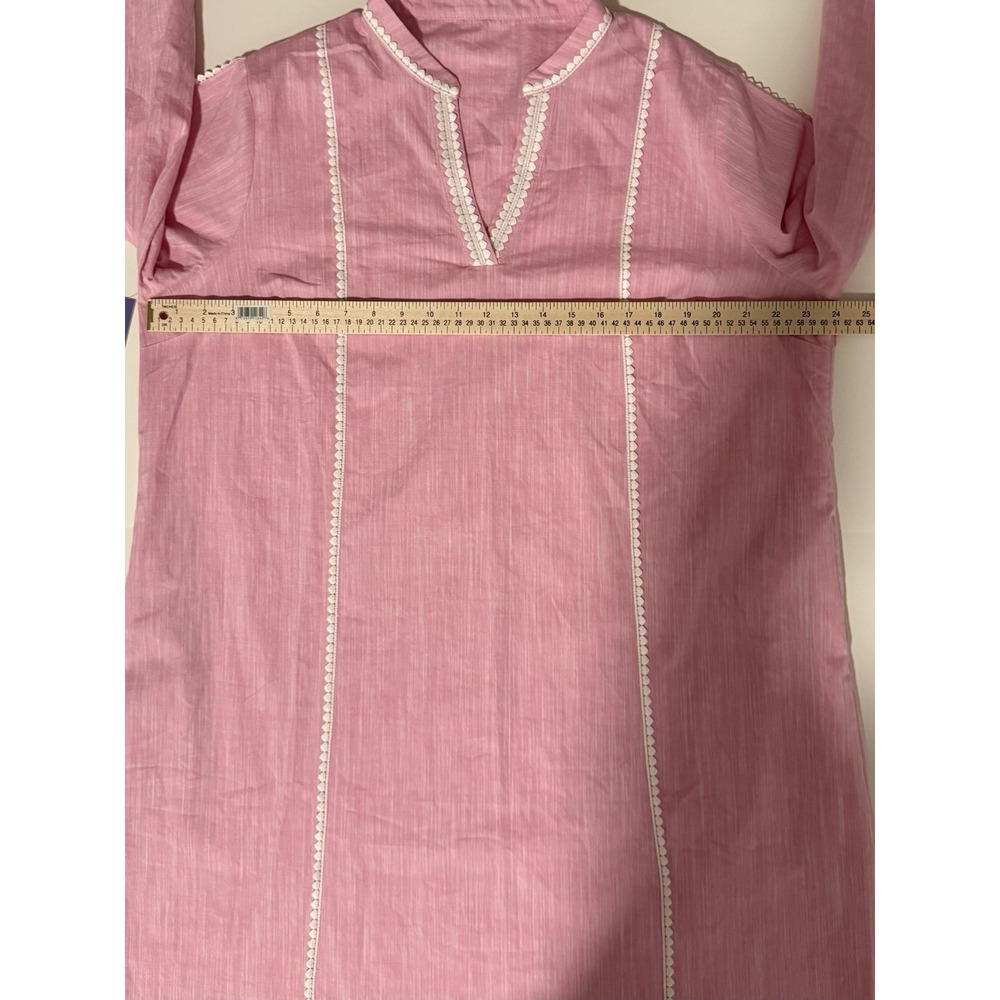 Pink Cotton Linen Shift Tunic Dress White Trim Pockets Side Zip Resort XXL NWT - Picture 9 of 15